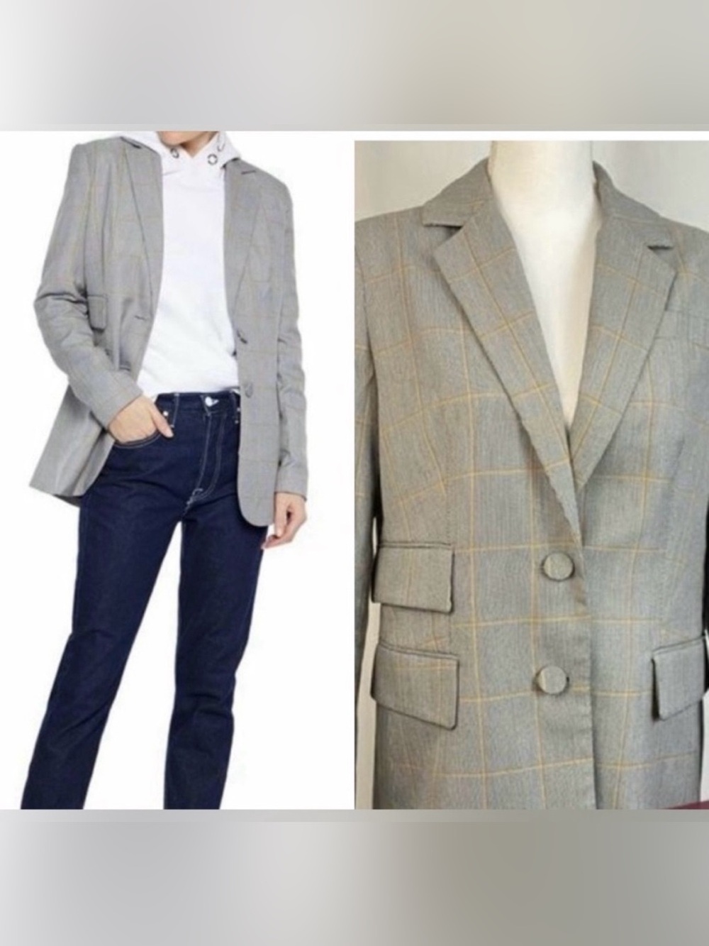 Walter Baker Windowpane Single-Breasted Blazer - Gray with Tan Check